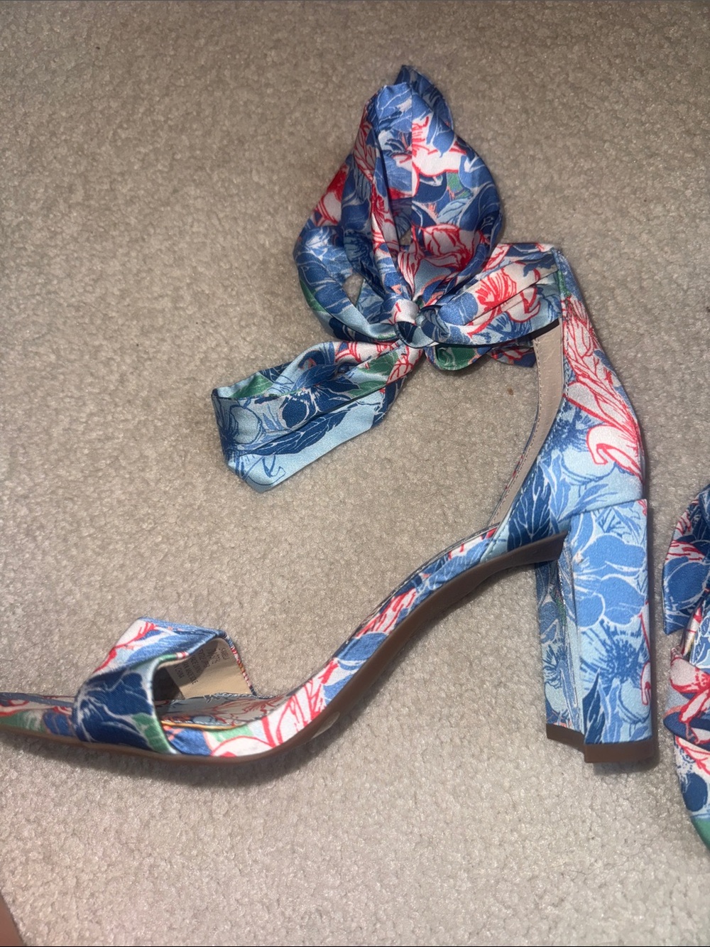 Jessica Simpson Blue Floral Tie-Ankle Heeled Sandals - Picture 3 of 9